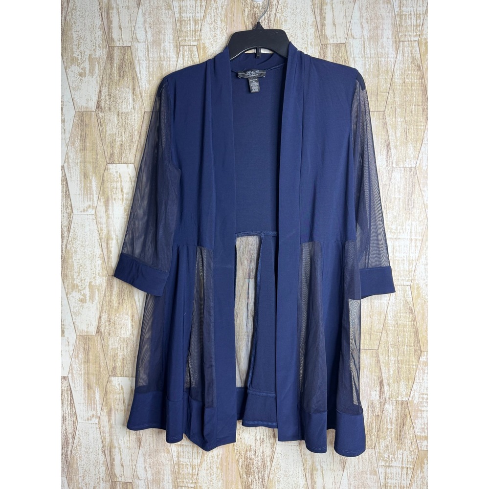 R & M Richards Collection Navy Blue Mesh Panel Open Front Cardigan Size 6